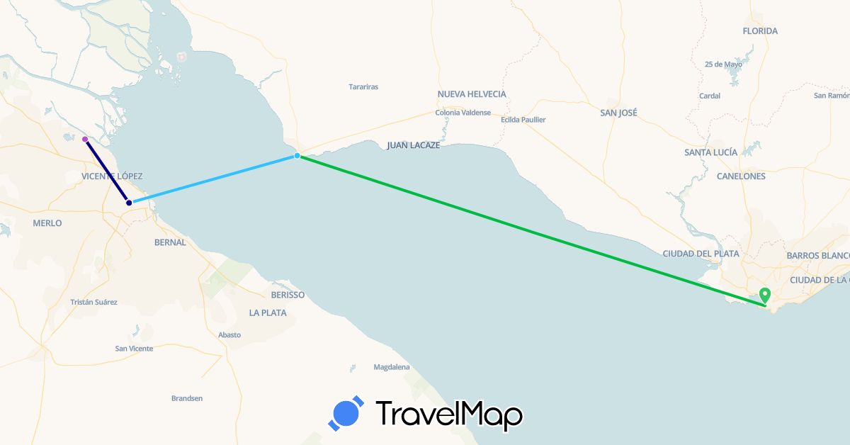 TravelMap itinerary: driving, bus, train, boat in Argentina, Uruguay (South America)